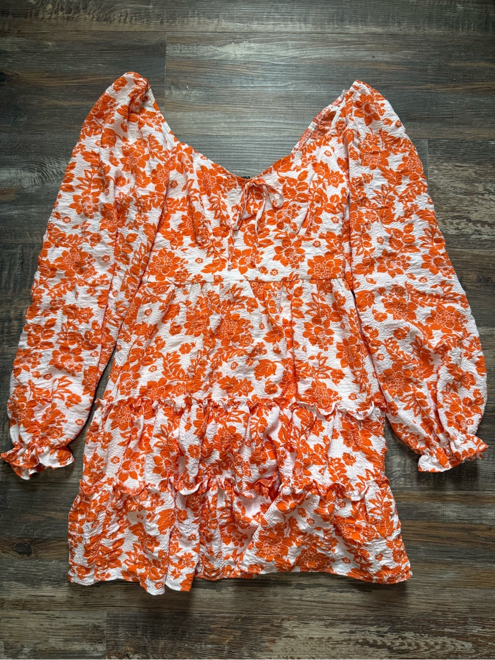 Crystal Doll Orange and White Floral Babydoll Dress
